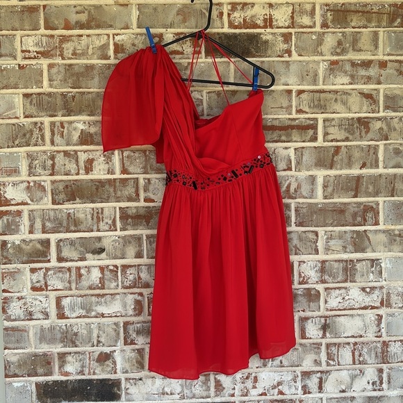 Jessica Simpson Red One Shoulder Mini Party Dress - Picture 8 of 11